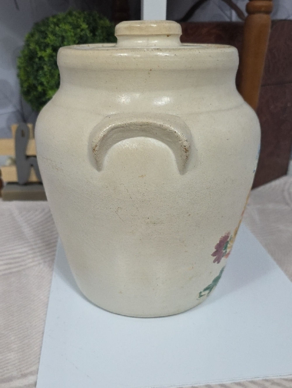 Hand-Painted Floral Ceramic Crock - Cream - Picture 9 of 12